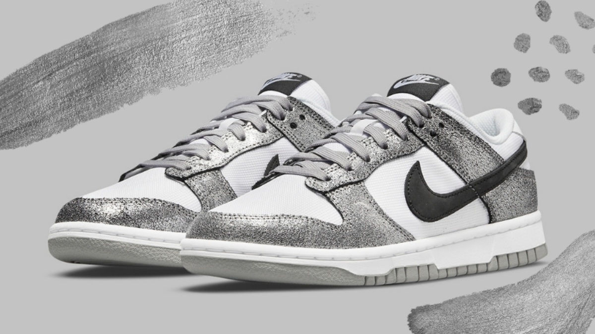 The new Nike Dunk Low 'Shimmer' contains silver leather Sneakerjagers