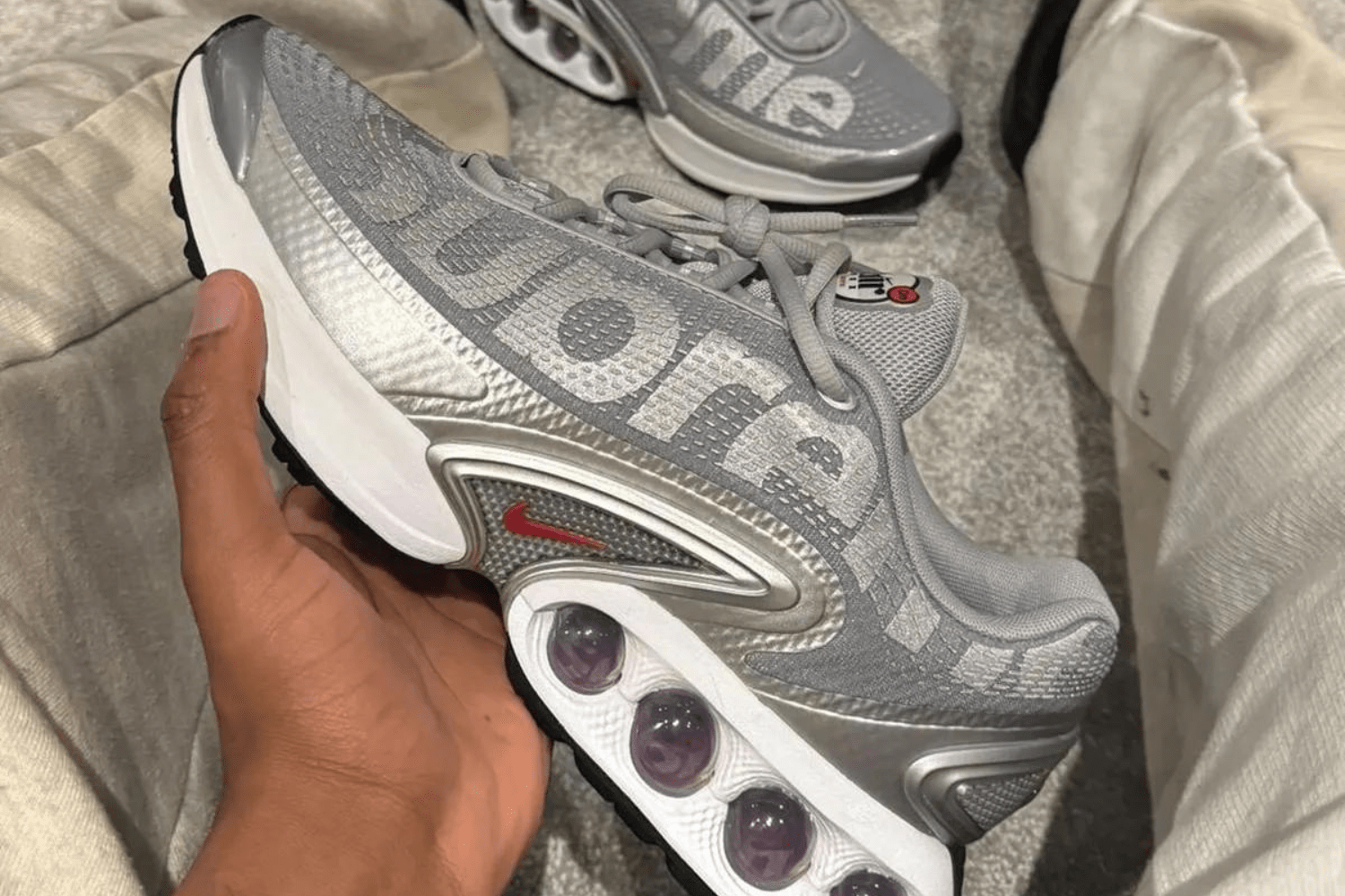 New images of the Supreme x Nike Air Max DN 'Silver Bullet'