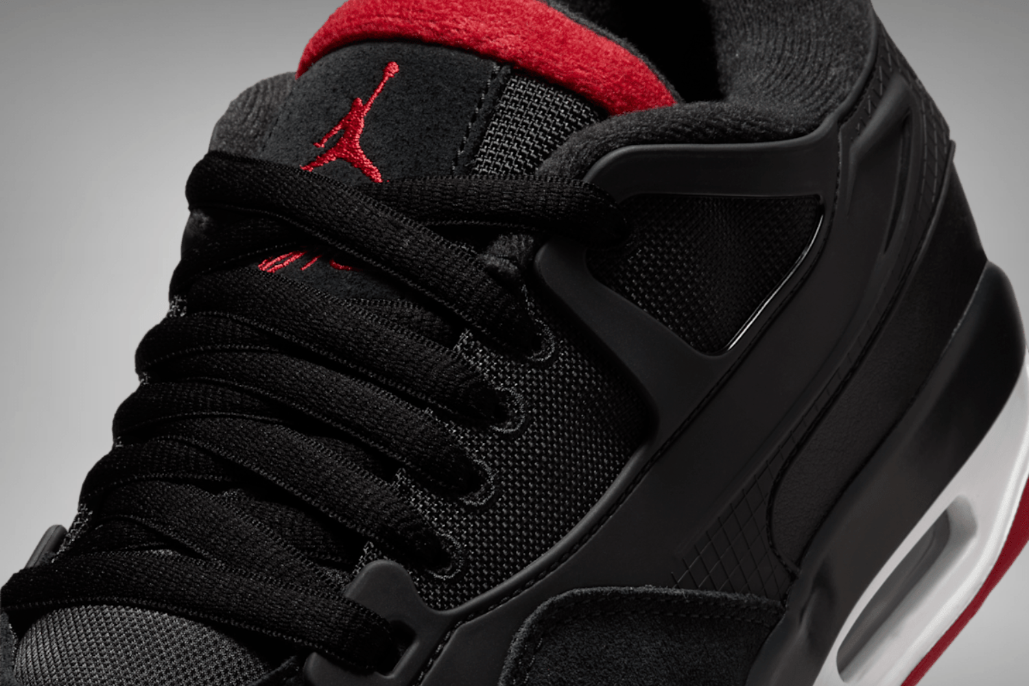 The classic 'Bred' colorway now appears on the Air Jordan 4 RM
