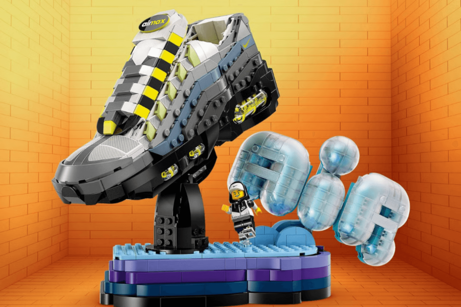 The Air Max 95 'Neon' Arrives as a LEGO® Building Set and Big Bubble Kids Sneaker