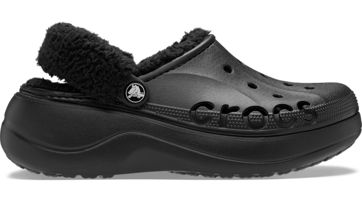 Crocs Baya Platform Fuzz Strap Lined Clogs 'Black' 214911-001