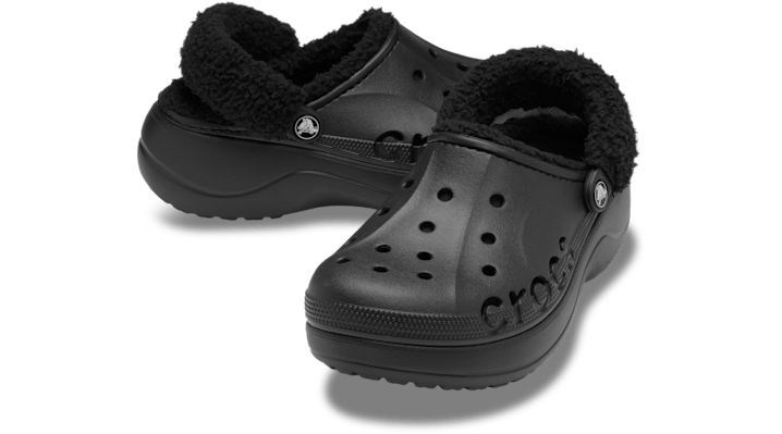 Crocs Baya Platform Fuzz Strap Lined Clogs 'Black' 214911-001