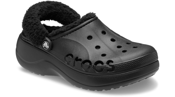 Crocs Baya Platform Fuzz Strap Lined Clogs 'Black' 214911-001
