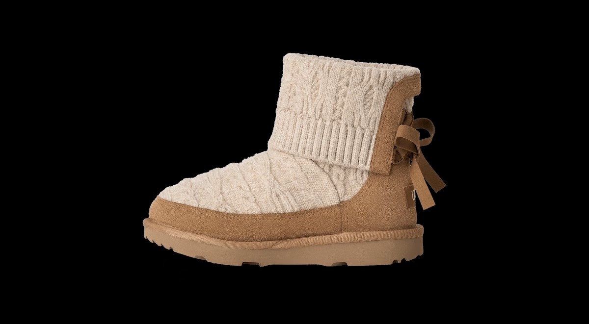 UGG® Classic Mini Cabelle Knit Boot 'Natural & Chestnut' 1184256T-NHS