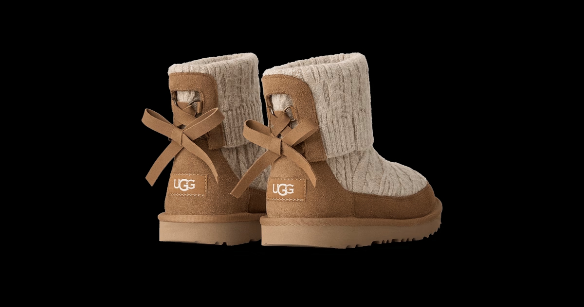 UGG® Classic Mini Cabelle Knit Boot 'Natural & Chestnut' 1184256T-NHS