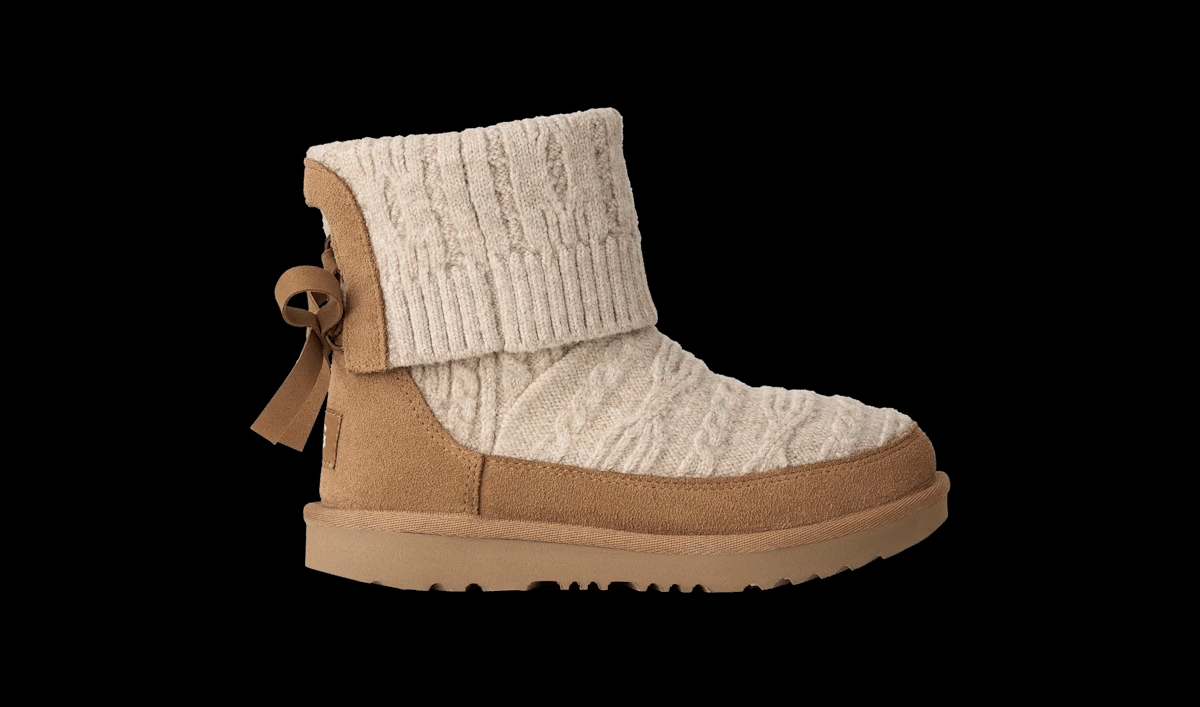 UGG® Classic Mini Cabelle Knit Boot 'Natural & Chestnut' 1184256K-NHS
