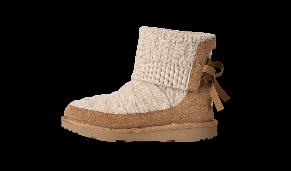 UGG® Classic Mini Cabelle Knit Boot 'Natural & Chestnut' 1184256K-NHS