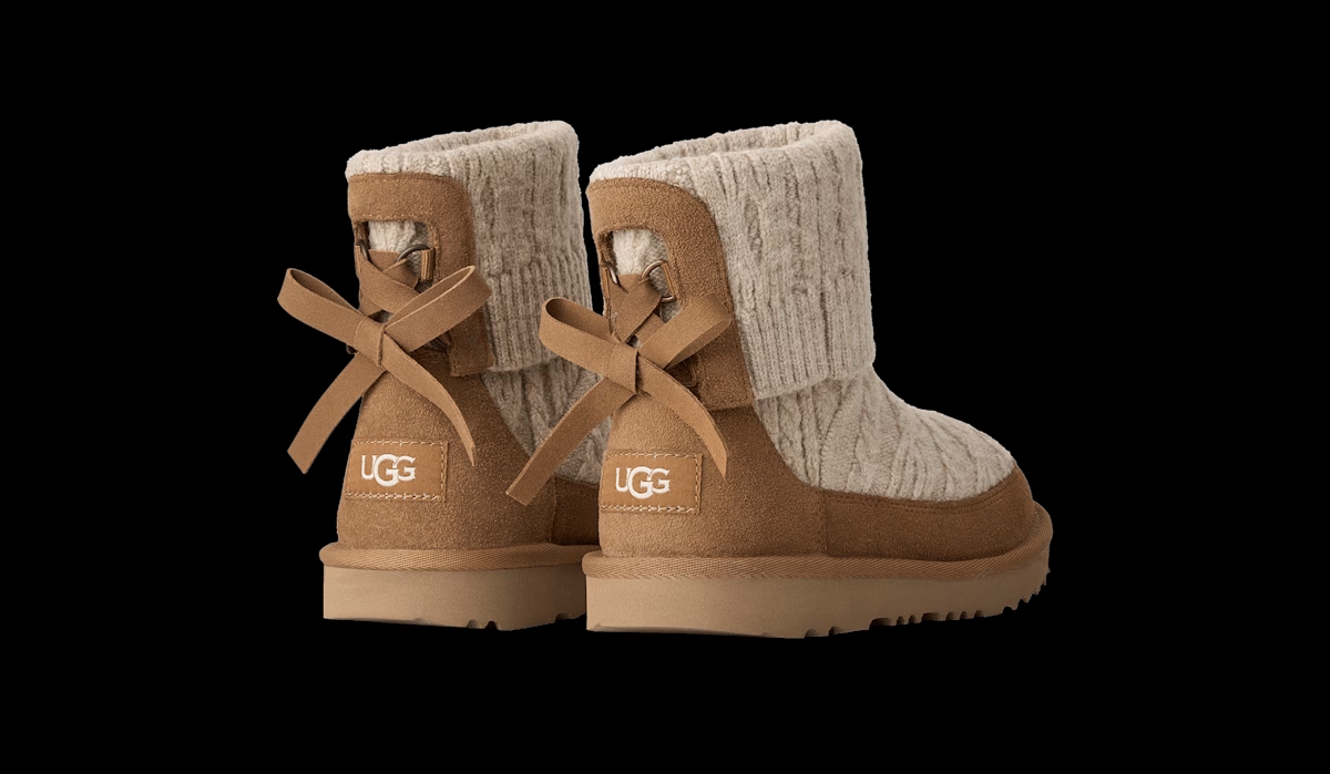 UGG® Classic Mini Cabelle Knit Boot 'Natural & Chestnut' 1184256K-NHS