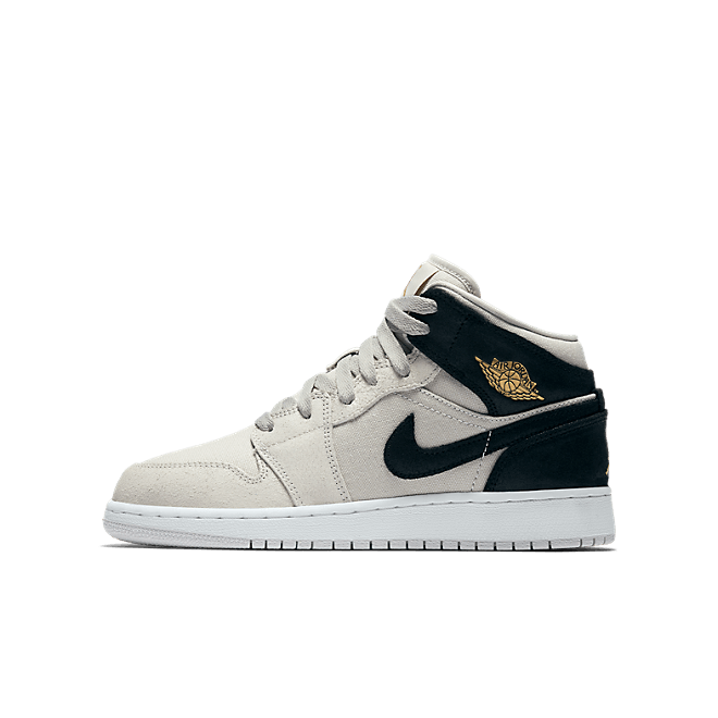 Jordan 1 Mid Light Bone Metallic Gold Black (GS) 554725-023