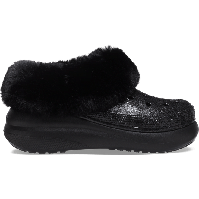 Crocs Unisex Furever Crush Glitter Shoes Black 