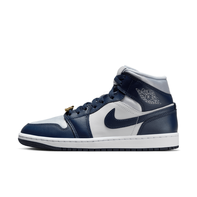 Air Jordan 1 Mid Football Grey White Midnight Navy (Women's) FZ8777-044