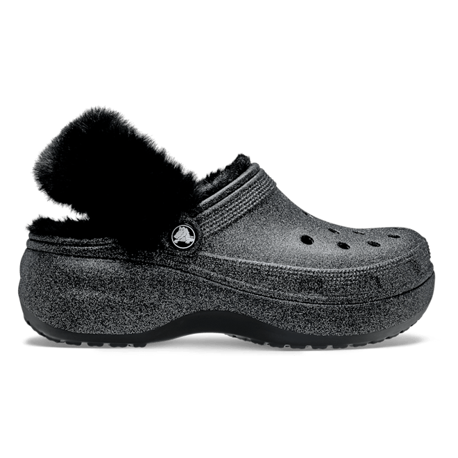 Crocs Classic Platform Fuzz Lined Glitter Clogs Black  211922-001