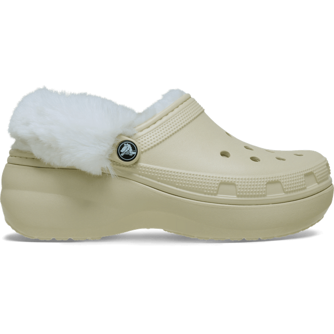 Crocs Women Classic Platform Fuzz Lined Clogs Bone  212854-2Y2