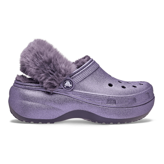 Crocs Classic Platform Fuzz Lined Glitter Clogs Nightshade  211922-5CI
