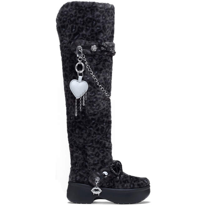 Crocs Women Classic Unfurgettable Leopard Knee High Boot Boots Black 212387-0CU