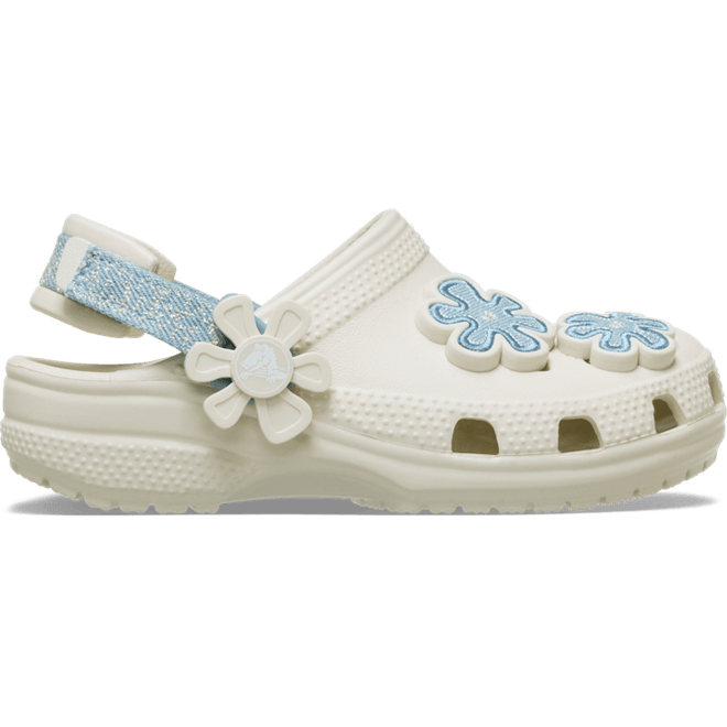 Crocs Toddler Classic Denim Flower Adjustable Backstrap Shoes Summit White  212512-2MD
