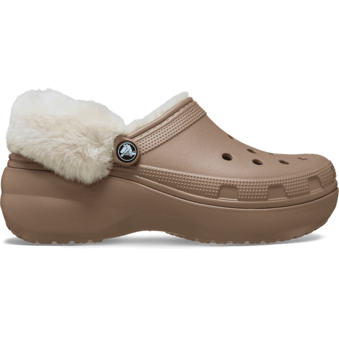 Crocs Women Classic Platform Fuzz Lined Clogs Latte