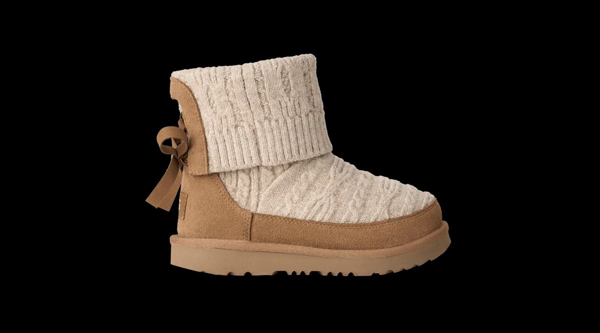 UGG® Classic Mini Cabelle Knit Boot 'Natural & Chestnut'