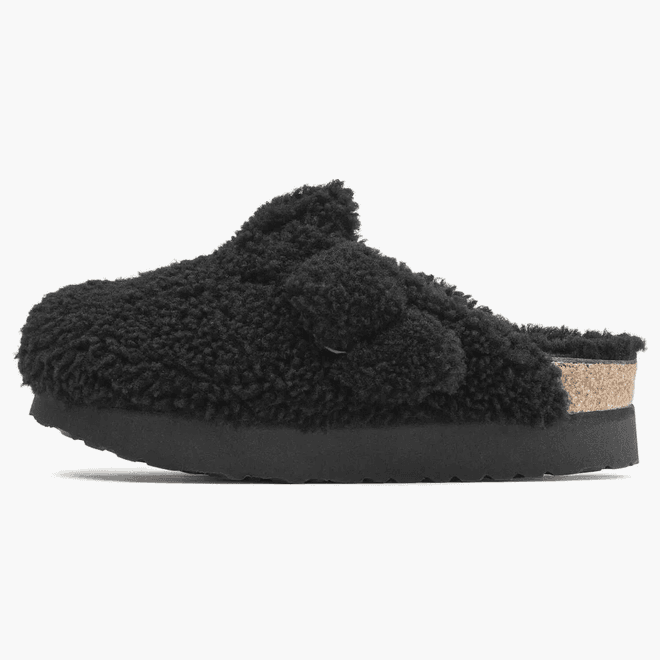 Birkenstock Boston Big Buckle Shearling Teddy Black