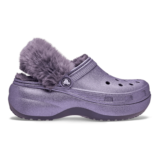 Crocs Classic Platform Fuzz Lined Glitter Clogs Nightshade 