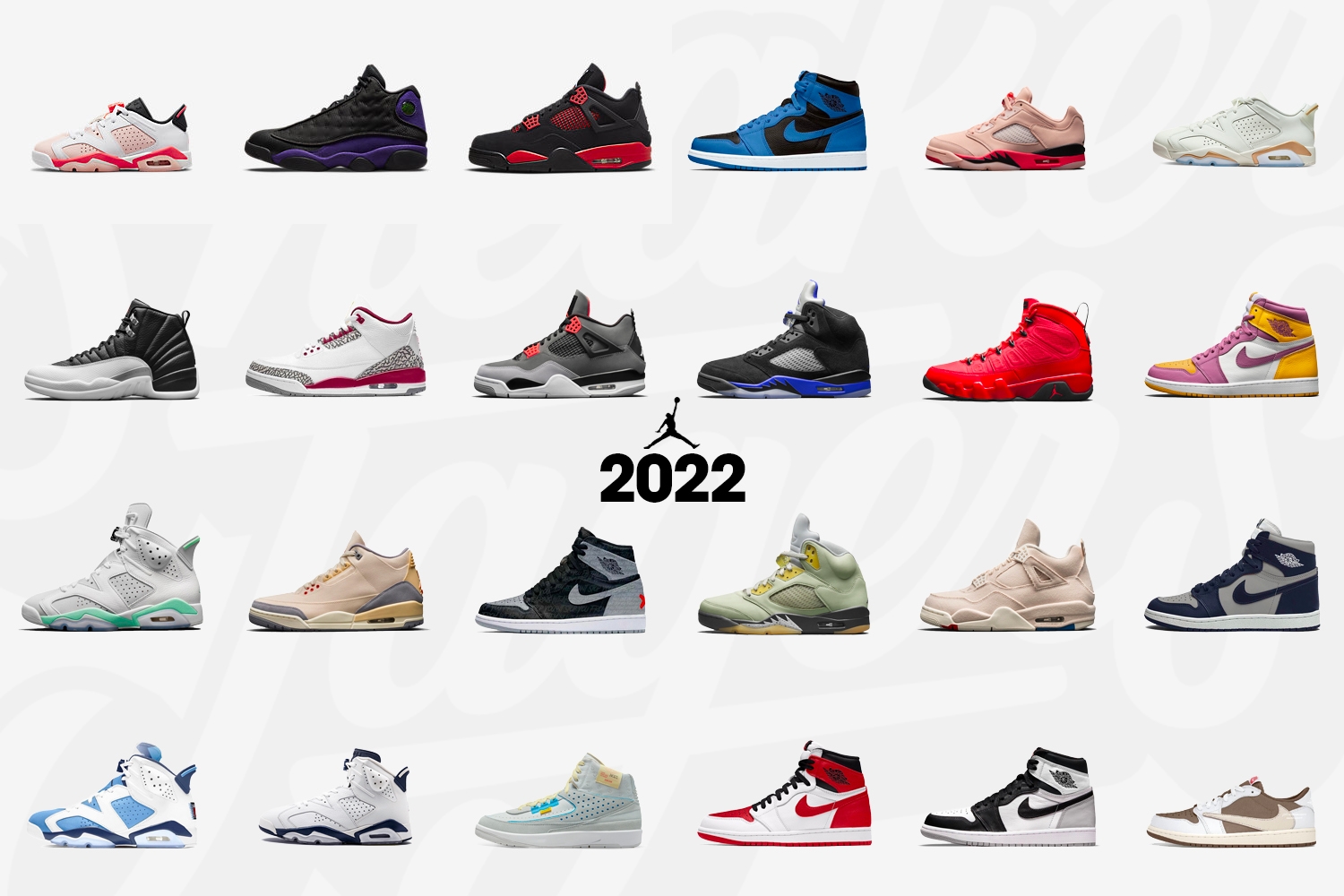 Eine Reihe Air Jordan Retro Releases des Jahres 2022