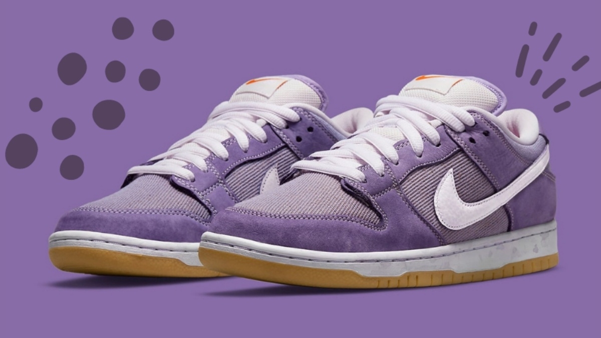 The Nike SB Dunk Low 'Lilac' is part of the Unbleached Pack