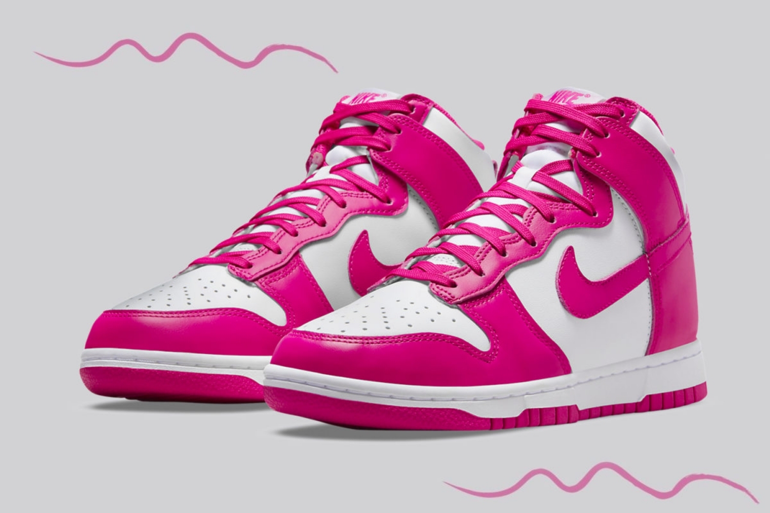 The Nike Dunk High comes with 'Pink Prime' colorway