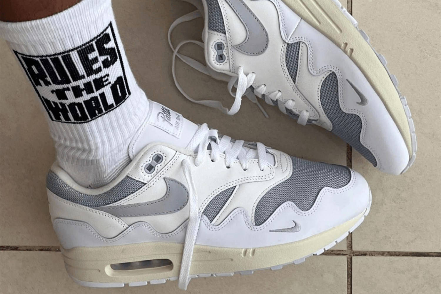 The Patta x Nike Air Max 1 'The Wave' spotted in a white colorway