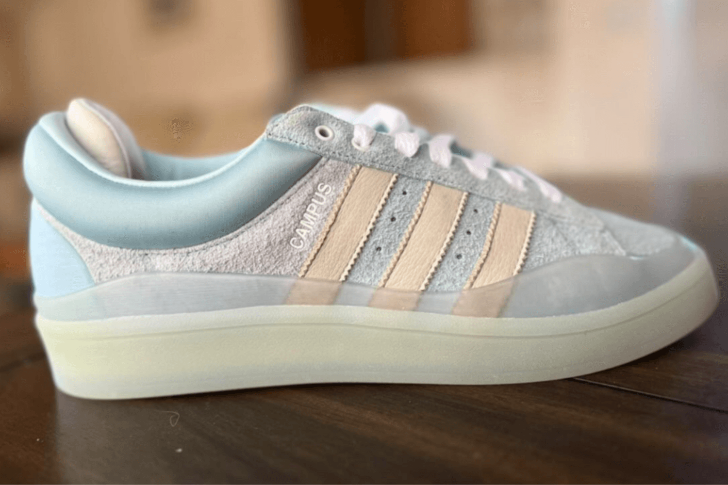 The first images of the Bad Bunny x falsas adidas Campus 'Blue Tint'