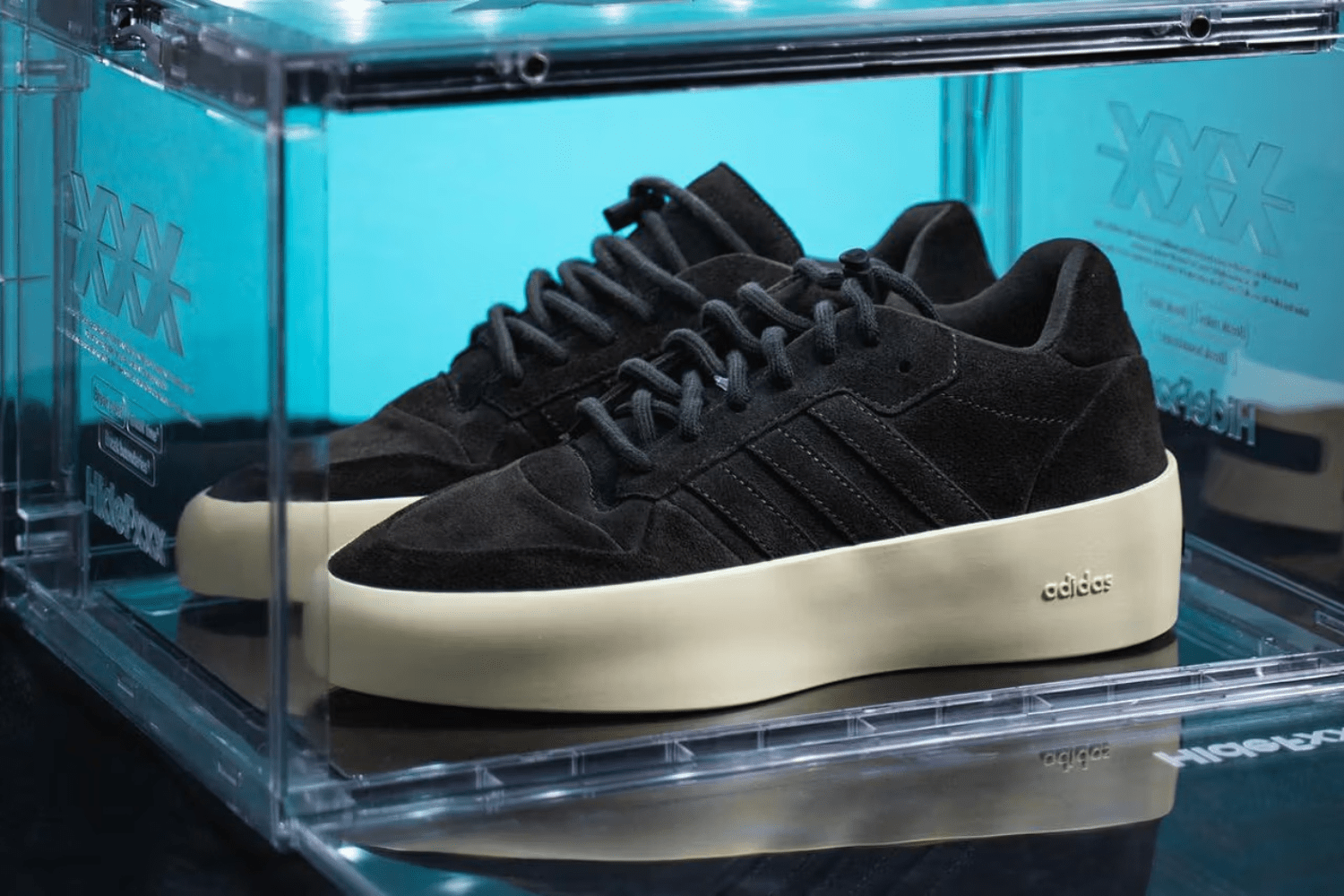 The Fear of God x adidas Rivalry Low 86 appears in a black colorway