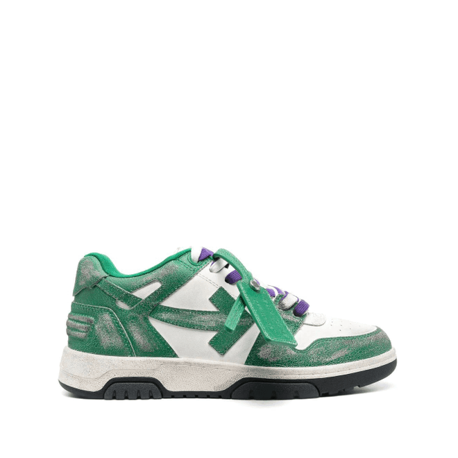 OFF-WHITE Out Of Office OOO Low Tops Green White Vintage Distressed Leather