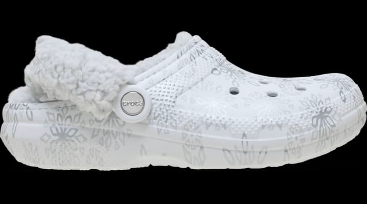 Crocs Classic Fleece Lined Metallic Snowflakes Clogs 'Snow White'
