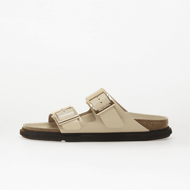 Birkenstock Arizona Droplet Buckle Natural Leather Patent Women High-Shine Ecru