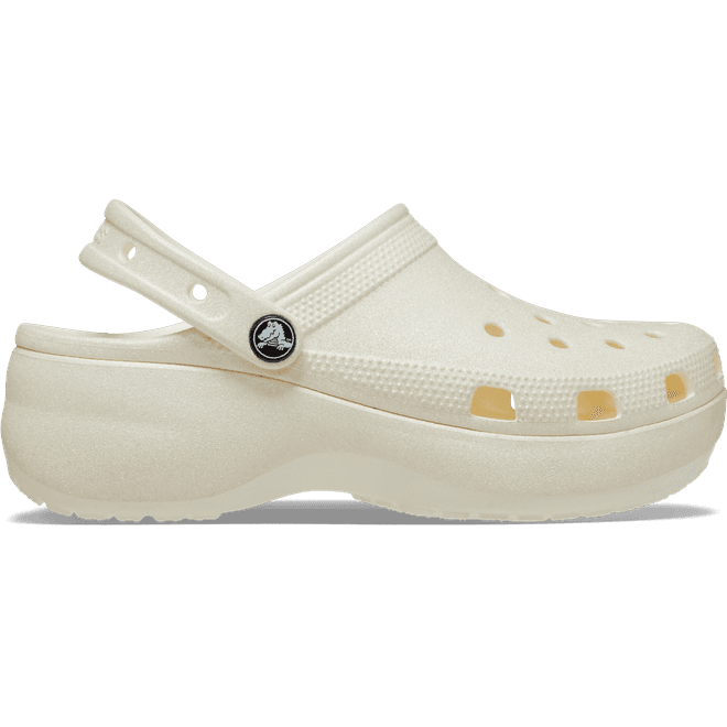 Crocs Women Classic Platform Glitter Clogs Chalk