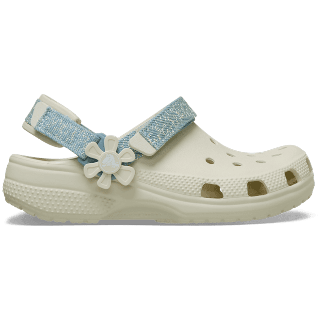 Crocs Kids Classic Denim Flower Adjustable Backstrap Clogs Summit White