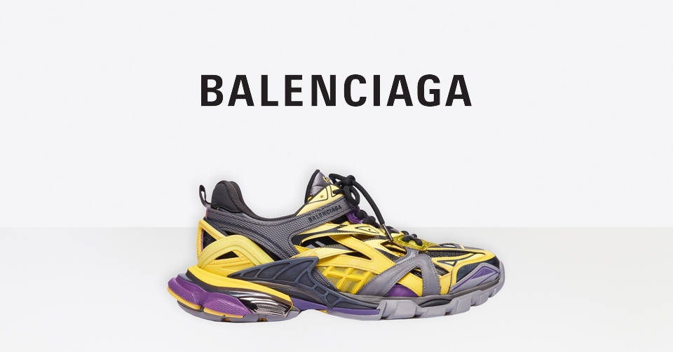 Balenciaga&#8217;s Track.2 is er nu in een opmerkelijke geel/paarse colorway