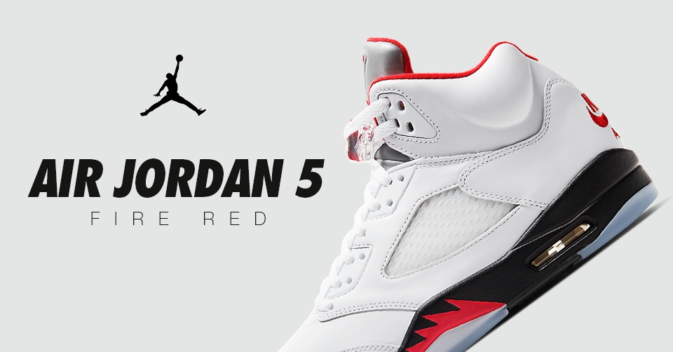 Release reminder: de Air Jordan 5 Retro &#8216;Fire Red&#8217; dropt deze zaterdag 2 mei