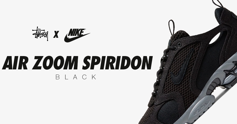 De nieuwe Stüssy x Nike Air Zoom Spiridon Cage 2 &#8216;Black&#8217; verschijnt nog in 2020