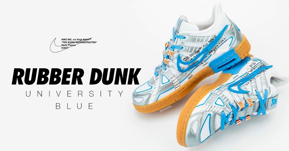 De nieuwste Off-White x Nike Rubber Dunk &#8216;University Blue&#8217; dropt binnenkort
