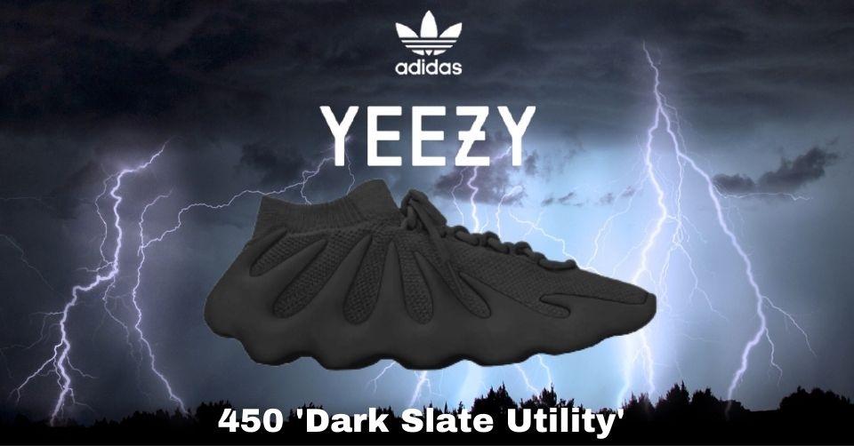 De adidas Yeezy 450 &#8216;Dark Slate Utility&#8217; heeft een donkere colorway