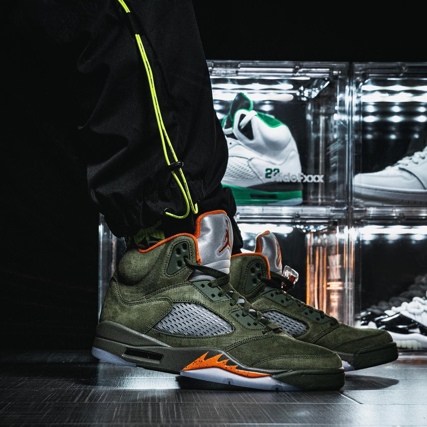 Nike Air Jordan 5 'Olive' on feet