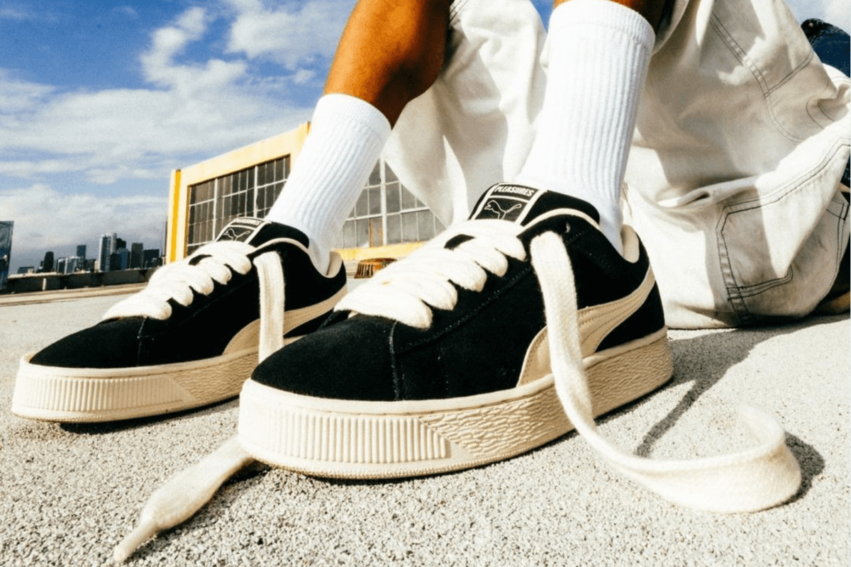 Release reminder: Pleasures x PUMA Suede XL &#8216;Black Frosted Ivory&#8217;